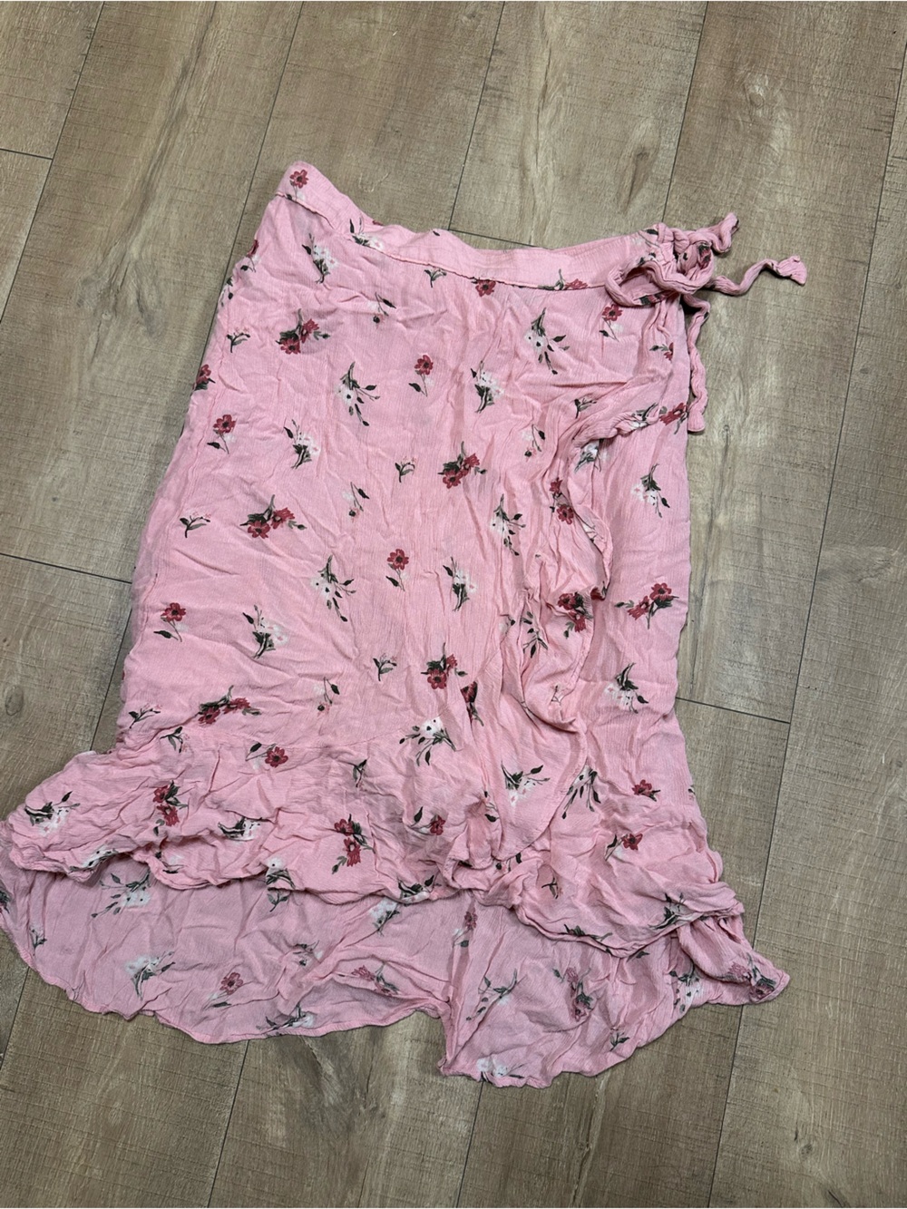 Hollister Pink Floral Midi Skirt with Tie Waist